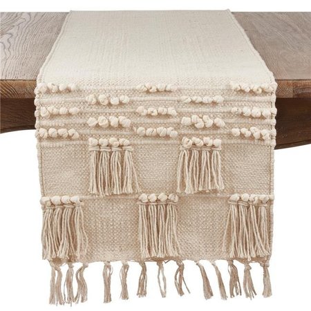 SARO LIFESTYLE SARO 3203.I1672B Table Runner Cloth with Tassel & Moroccan Design  Ivory 3203.I1672B